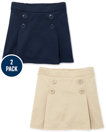 Niños pequeños Niña Uniforme Plisado Ponte Tejido de punto Botón Falda pantalón 2-Pack