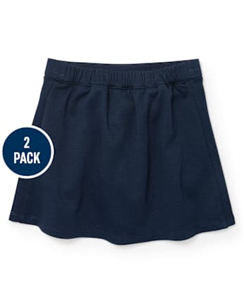 Niños pequeños Niña Uniforme Plisado Ponte Tejido de punto Botón Falda pantalón 2-Pack