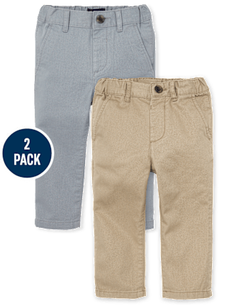 Pantalones chinos ajustados elásticos de uniforme para bebés y niños pequeños, paquete de 2
