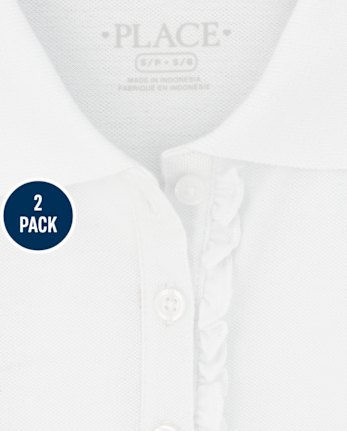 Lot de 2 polos en piqué extensible doux à volants pour uniformes pour filles - Taille Plus