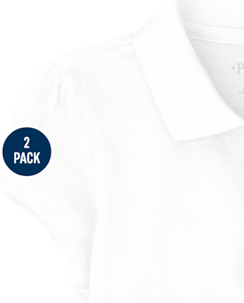 Girls Uniform Ruffle Soft Stretch Pique Polo 2-Pack - Plus