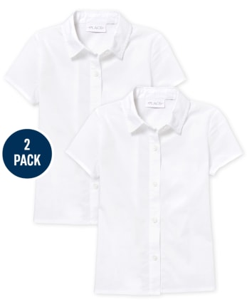 Camisa de manga corta de popelina con botones de uniforme para niñas,  paquete de 2 | The Children's Place - WHITE