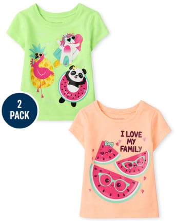 Paquete de 2 camisetas estampadas de verano para niñas pequeñas