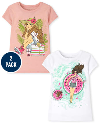 Paquete de 2 camisetas estampadas de verano para niñas
