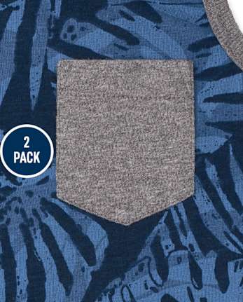 Paquete de 2 camisetas sin mangas con rayas de palmeras para niños pequeños