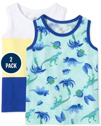 Baby And Toddler Boys Dino Colorblock Tank Top 2-Pack