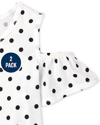 Lot de 2 hauts à épaules dénudées à pois et fleurs pour petites filles