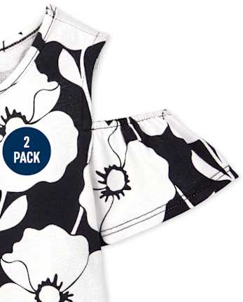 Lot de 2 hauts à épaules dénudées à pois et fleurs pour petites filles