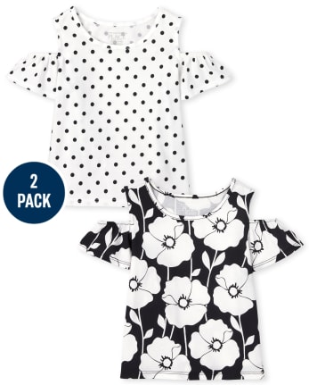 Lot de 2 hauts à épaules dénudées à pois et fleurs pour petites filles