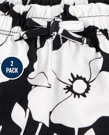Paquete de 2 pantalones cortos con vuelo y lunares florales para niñas pequeñas