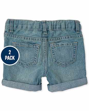 Lot de 2 shorts mi-longs en denim à revers retroussés pour petites filles