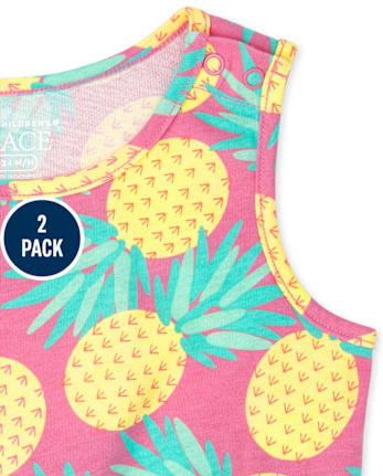 Paquete de 2 mamelucos con volantes y estampado de niñas pequeñas