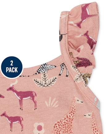 Toddler Girls Print Ruffle Romper 2-Pack