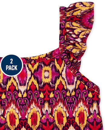 Lot de 2 barboteuses imprimées à volants pour petites filles