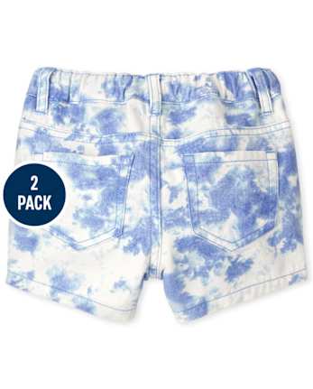 Shorts de sarga estampados para niñas pequeñas, paquete de 2