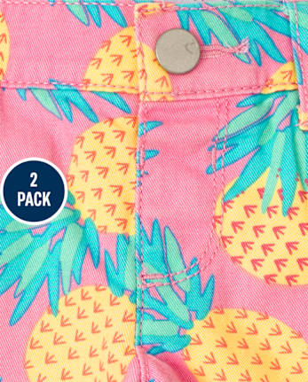 Shorts de sarga estampados para niñas pequeñas, paquete de 2