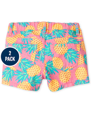 Shorts de sarga estampados para niñas pequeñas, paquete de 2