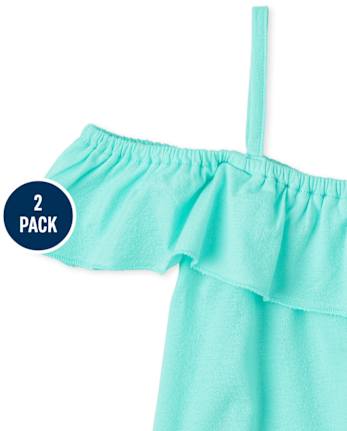 Top con hombros descubiertos y volantes para niñas, paquete de 2