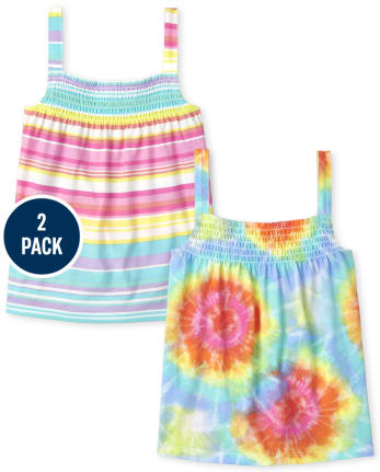 Lot de 2 débardeurs smockés à imprimé arc-en-ciel pour fille