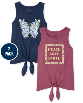 Girls Tie Front Tank Top 2-Pack