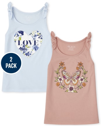 Camiseta sin mangas con lazo en los hombros para niñas, paquete de 2