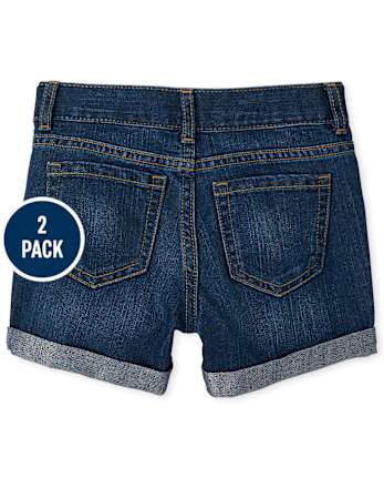 Paquete de 2 shorts cortos de mezclilla con puños enrollados para niñas