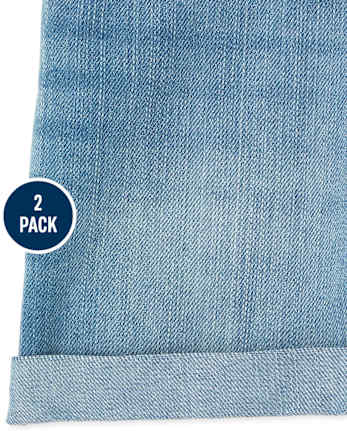 Paquete de 2 shorts cortos de mezclilla con puños enrollados para niñas