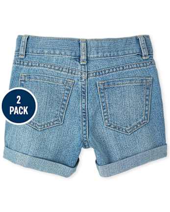 Paquete de 2 shorts cortos de mezclilla con puños enrollados para niñas