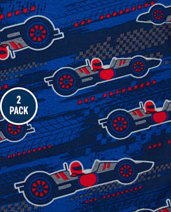 Pack de 2 pijamas de algodón ajustados con diseño de coche de carreras para niño