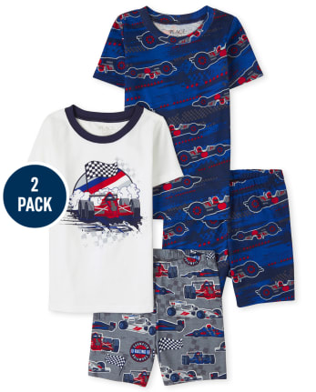 Pack de 2 pijamas de algodón ajustados con diseño de coche de carreras para niño