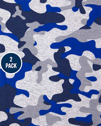 Pijamas de algodón ajustados con estampado de tiburón y camuflaje para niños, paquete de 2