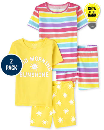 Pijama de algodón de ajuste ceñido Glow Sunshine para niñas, paquete de 2