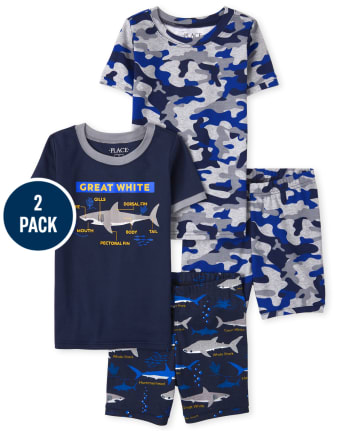 Boys Shark Camo Snug Fit Cotton Pajamas 2-Pack