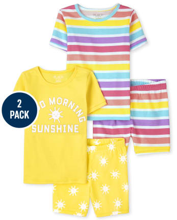 Girls Glow Sunshine Snug Fit Cotton Pajamas 2-Pack