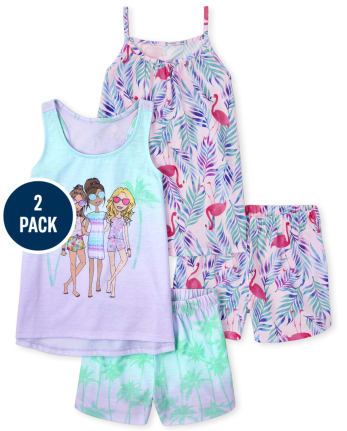 Girls Palm Tree Pajamas 2-Pack