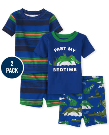 Pijamas de algodón ajustados con rayas de cocodrilo para bebés y niños pequeños, paquete de 2