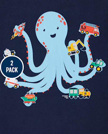 Pijamas de algodón ajustados con rayas de pulpo para bebés y niños pequeños, paquete de 2