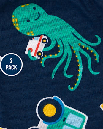 Pijamas de algodón ajustados con rayas de pulpo para bebés y niños pequeños, paquete de 2