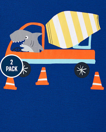 Pack de 2 pijamas de algodón ajustados con diseño de tiburón para bebés y niños pequeños