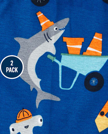 Pack de 2 pijamas de algodón ajustados con diseño de tiburón para bebés y niños pequeños