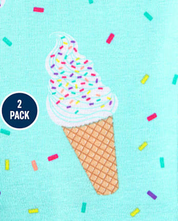 Baby And Toddler Girls Ice Cream Snug Fit Cotton Pajamas 2-Pack