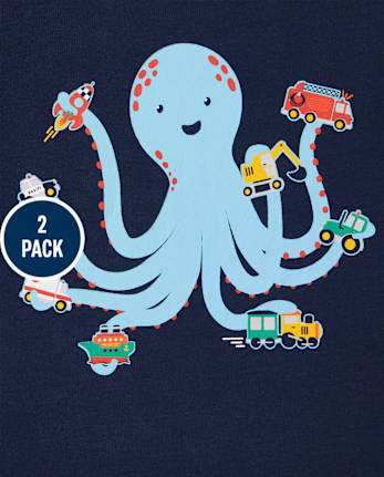 Lot de 2 pyjamas en coton ajustés Octopus pour bébés et tout-petits garçons