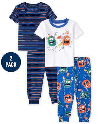 Baby And Toddler Boys Monster Striped Snug Fit Cotton Pajamas 2-Pack