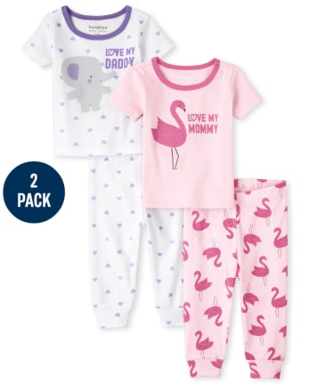Paquete de 2 pijamas algodón de ajuste ceñido "Love My Mommy And Daddy" de manga corta para bebés y niñas pequeñas | Children's Place - CAMEO