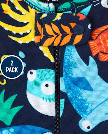 Baby And Toddler Boys Sea Life Striped Snug Fit Cotton One Piece Pajamas 2-Pack
