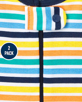 Baby And Toddler Boys Sea Life Striped Snug Fit Cotton One Piece Pajamas 2-Pack