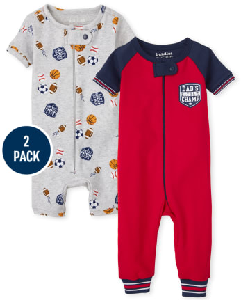 Lot de 2 pyjamas une pièce en coton ajustés pour bébé et tout-petit garçon