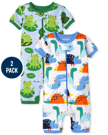 Si Escandaloso Un evento Paquete de 2 pijamas de una pieza recortados de algodón con estampado de  dinosaurio y rana de manga corta para bebés y niños pequeños | The  Children's Place - WHITE