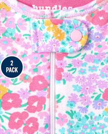 Baby And Toddler Girls Floral Butterfly Snug Fit Cotton One Piece Pajamas 2-Pack