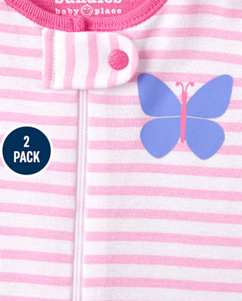 Baby And Toddler Girls Floral Butterfly Snug Fit Cotton One Piece Pajamas 2-Pack